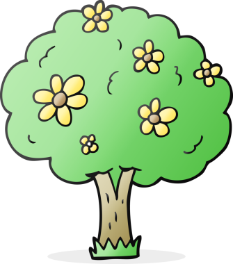 Bir insan tarafından çizilmiş çiçekli karikatür ağacı.