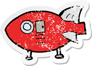 Bir insan tarafından çizilmiş uzay roketinin gerilimli retro çıkartması