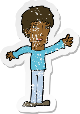 Bir insan tarafından çizilen endişeli bir çizgi filmin gerilimli çıkartması.