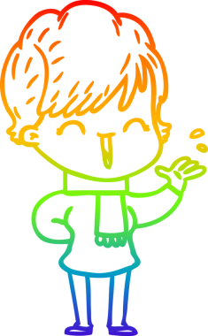 Gökkuşağı gradyan çizgi çizimi bir insan tarafından çizilmiş gülen bir kadın.