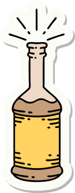 Bir insan tarafından çizilmiş dövme stili bira şişesi çıkartması.