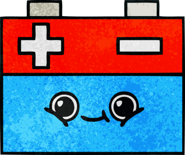 Bir insan tarafından çizilmiş bir araba aküsünün retro grunge desen karikatürü