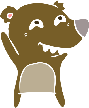 Düz renkli çizgi film ayısı bir insan tarafından çizilmiş dişleri gösteriyor.