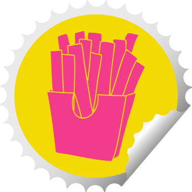 Bir insan tarafından çizilmiş dairesel soyulmuş garip çizgi film patates kızartması.