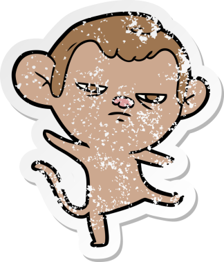 Bir insan tarafından çizilmiş kızgın bir maymunun sıkıntılı çıkartması.