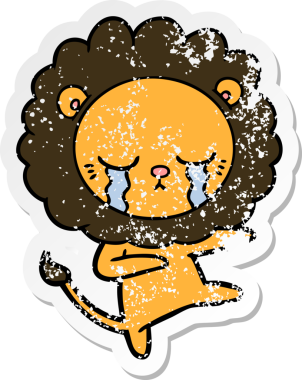 Bir insan tarafından çizilmiş ağlayan çizgi film aslanının sıkıntılı çıkartması.