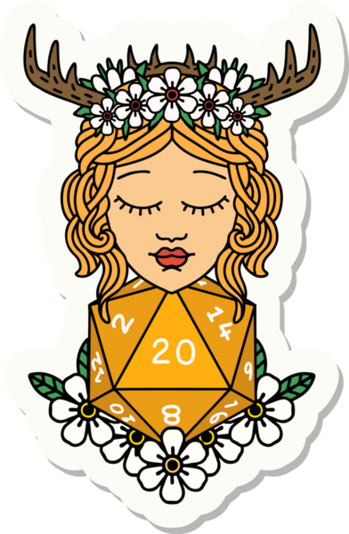 Bir insan tarafından çizilmiş 20 zarlı insan Druid çıkartması.