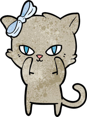 Bir insan tarafından çizilmiş sevimli çizgi film kedisi.