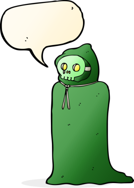 Bir insan tarafından çizilmiş bir konuşma baloncuğu olan tuhaf bir cadılar bayramı kostümü.