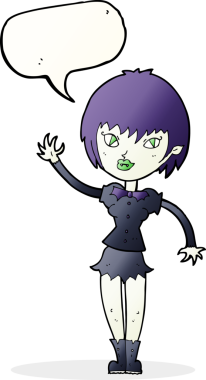 Bir insan tarafından çizilmiş konuşma balonu olan vampir kız.