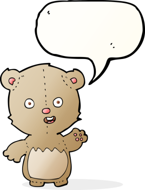 Bir insan tarafından çizilmiş konuşma balonlu oyuncak ayı.