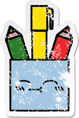 Bir insan tarafından çizilmiş sevimli bir kalem tenceresinin sıkıntılı çıkartması.