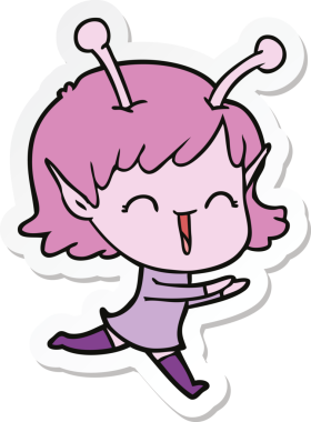 Bir insan tarafından çizilmiş uzaylı bir kızın çıkartması.