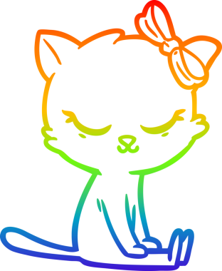 Gökkuşağı gradyan çizimi. Bir insan tarafından çizilmiş şirin bir çizgi film kedisi.