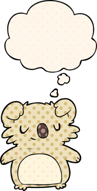 Çizgi roman tarzında bir insan tarafından çizilmiş düşünce baloncuklu çizgi film koalası.