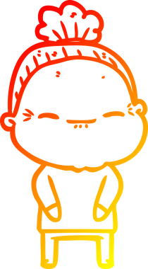 Bir insan tarafından çizilmiş barışçıl, yaşlı bir kadının sıcak çizgi çizimi.