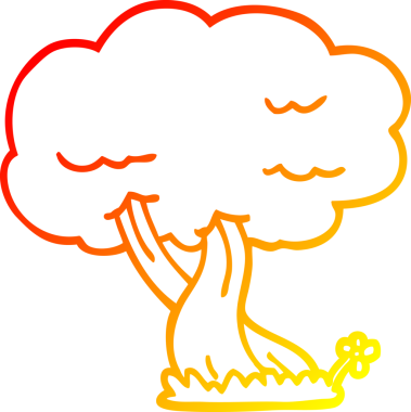 Bir insan tarafından çizilmiş bir çizgi film ağacının sıcak gradyan çizimi