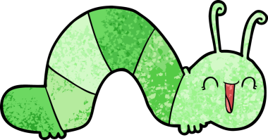 Bir insan tarafından çizilmiş mutlu bir tırtıl.