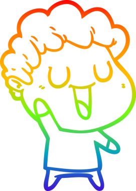 Gökkuşağı gradyan çizgisi bir insan tarafından çizilmiş gülen bir karikatür adamın çizimi