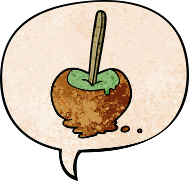 Bir insan tarafından çizilmiş eski moda konuşma baloncuklu karikatür elma şekeri.