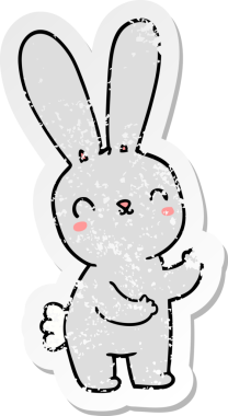 Bir insan tarafından çizilmiş şirin bir tavşanın sıkıntılı çıkartması.