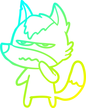 Bir insan tarafından çizilmiş, kızgın bir kurdun soğuk çizgi çizimi.