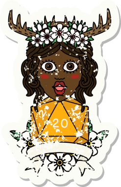 Retro Dövme Tarzı İnsan Druid Bir insan tarafından çizilmiş doğal 20 zar ile