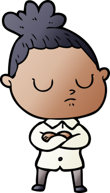 Bir insan tarafından çizilmiş sakin bir kadın çizgi filmi.