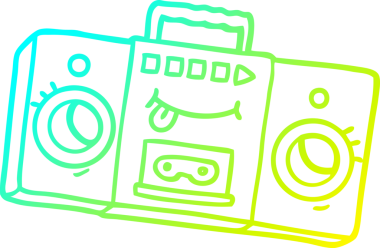 Bir insan tarafından çizilmiş soğuk gradyan çizgi film retro kaset çaların çizimi