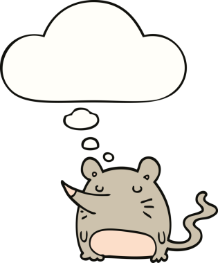 Bir insan tarafından çizilmiş düşünce baloncuklu çizgi roman faresi