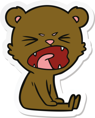 Bir insan tarafından çizilmiş kızgın bir çizgi film ayısının çıkartması.