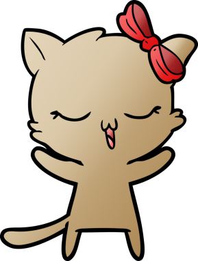 Bir insan tarafından çizilmiş kafasında yay olan çizgi film kedisi.