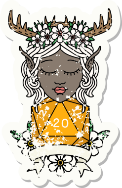 Retro Dövme Tarzı Elf Karakteri Bir insan tarafından çizilmiş doğal 20 zar ile