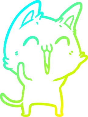 Bir insan tarafından çizilmiş mutlu çizgi film kedisinin soğuk gradyan çizgisi.