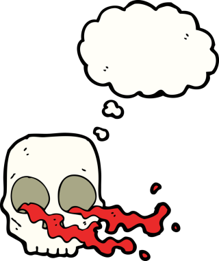 Bir insan tarafından çizilmiş düşünce baloncuklu iğrenç kafatası.