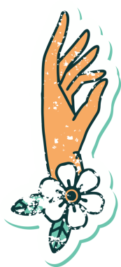 Bir insan tarafından çizilmiş bir el ve çiçeğin sembolik dövmesi.