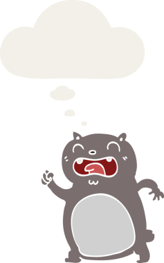 Düşünce baloncuğu olan çizgi film kedisi insan tarafından çizilmiş.