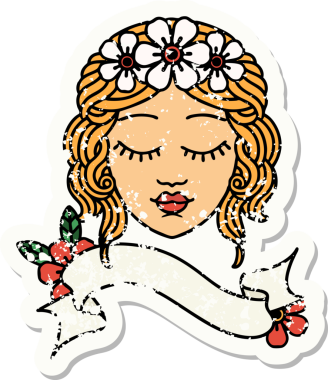 Bir insan tarafından çizilmiş bakirelerin bayrağını taşıyan eski bir etiket.