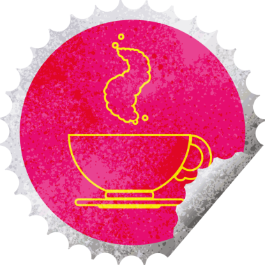 Bir insan tarafından çizilmiş bir fincan sıcak kahve yuvarlak kabuğu çıkartması.