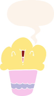 Bir insan tarafından çizilmiş, yüzü konuşma baloncuğu olan çizgi film keki.