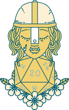 Retro Dövme Biçimi Bir insan tarafından çizilmiş 20 zarlı yarı ork savaşçı karakteri