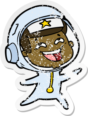 Bir insan tarafından çizilmiş gülen astronot çizgi filminin sıkıntılı çıkartması.