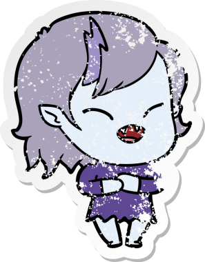 Bir insan tarafından çizilmiş gülen vampir kız çizgi filminin sıkıntılı çıkartması.