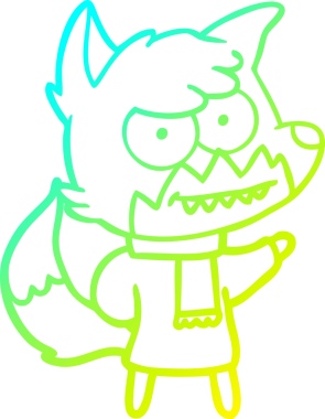 Bir insan tarafından çizilmiş kışın sırıtan tilki çizgi filmi çizimi.