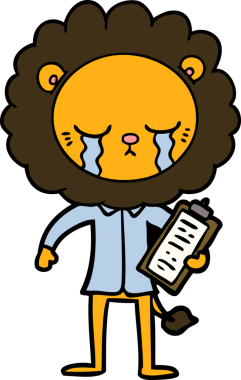 Bir insan tarafından çizilmiş ağlayan çizgi film aslanı.