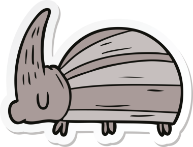 Bir insan tarafından çizilmiş dev bir böcek çizgi filminin çıkartması.