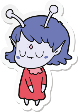 Bir insan tarafından çizilmiş uzaylı bir kızın çıkartması.