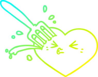 Bir insan tarafından çizilmiş çatalla saplanmış bir aşk kalbindeki soğuk çizgi.