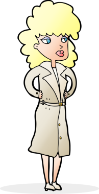 Bir insan tarafından çizilmiş trençkotlu bir kadın.