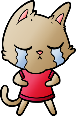 Bir insan tarafından çizilmiş ağlayan çizgi film kedisi.